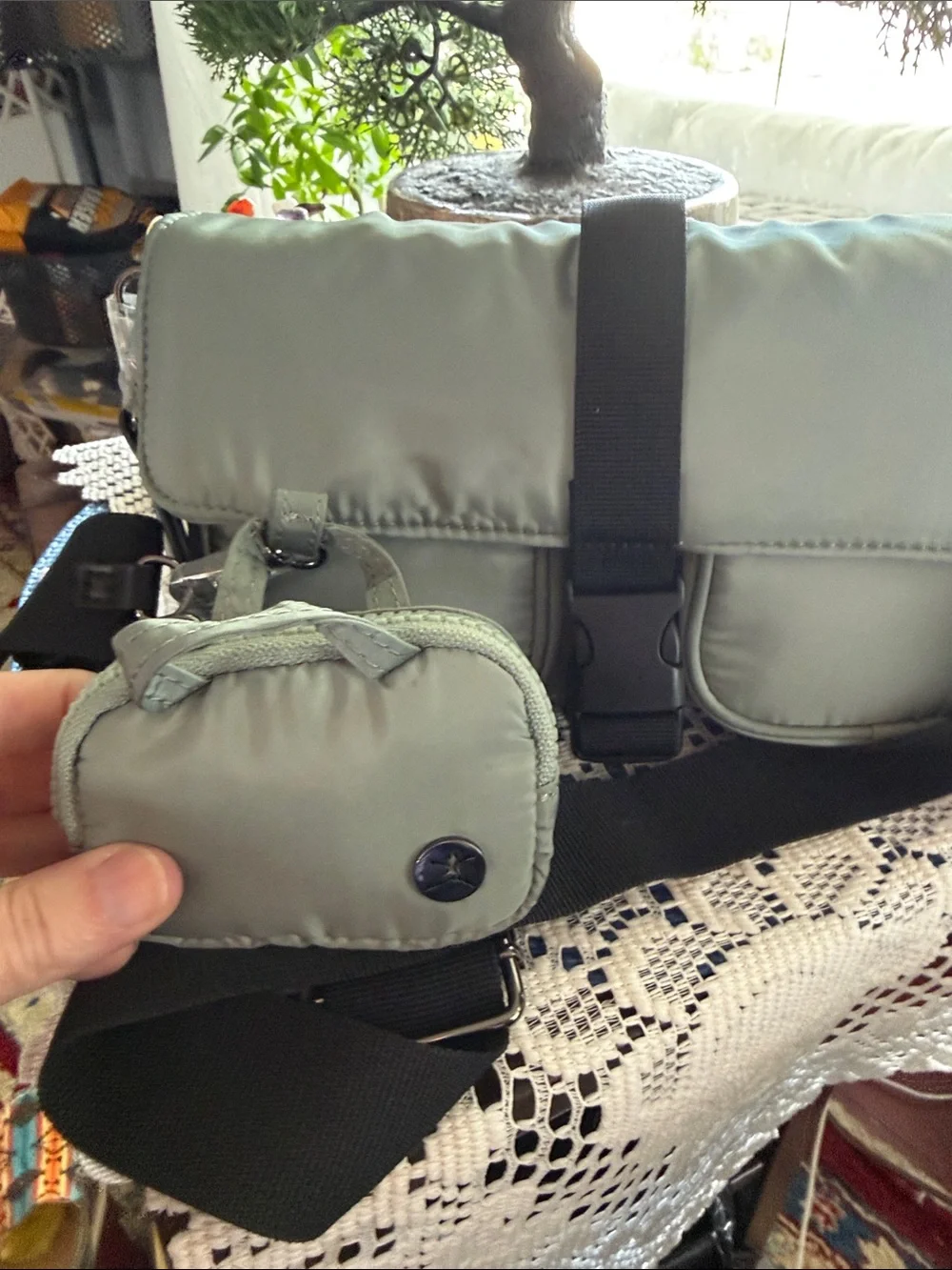 Danskin Men's Sage Green Nylon Messenger Crossbody with Black Strap